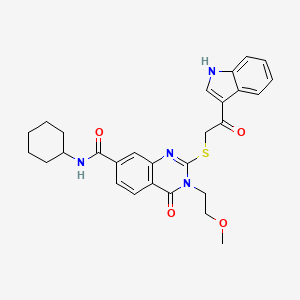 molecular formula C28H30N4O4S B2734184 2-((2-(1H-indol-3-yl)-2-oxoethyl)thio)-N-cyclohexyl-3-(2-methoxyethyl)-4-oxo-3,4-dihydroquinazoline-7-carboxamide CAS No. 1113134-87-4