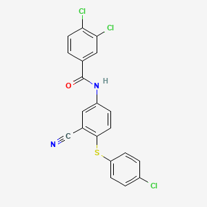 molecular formula C20H11Cl3N2OS B2734186 3,4-dichloro-N-{4-[(4-chlorophenyl)sulfanyl]-3-cyanophenyl}benzenecarboxamide CAS No. 306980-39-2