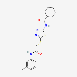 molecular formula C18H22N4O2S2 B2734197 N-(5-((2-oxo-2-(m-tolylamino)ethyl)thio)-1,3,4-thiadiazol-2-yl)cyclohexanecarboxamide CAS No. 392292-04-5