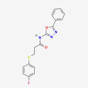 molecular formula C17H14FN3O2S B2734203 3-(4-fluorophenyl)sulfanyl-N-(5-phenyl-1,3,4-oxadiazol-2-yl)propanamide CAS No. 896359-12-9