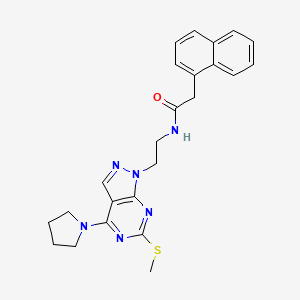 molecular formula C24H26N6OS B2734212 N-(2-(6-(methylthio)-4-(pyrrolidin-1-yl)-1H-pyrazolo[3,4-d]pyrimidin-1-yl)ethyl)-2-(naphthalen-1-yl)acetamide CAS No. 946313-76-4