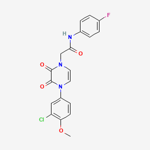 molecular formula C19H15ClFN3O4 B2734213 2-[4-(3-chloro-4-methoxyphenyl)-2,3-dioxopyrazin-1-yl]-N-(4-fluorophenyl)acetamide CAS No. 898463-87-1