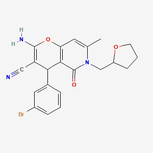 molecular formula C21H20BrN3O3 B2734224 2-amino-4-(3-bromophenyl)-7-methyl-5-oxo-6-((tetrahydrofuran-2-yl)methyl)-5,6-dihydro-4H-pyrano[3,2-c]pyridine-3-carbonitrile CAS No. 638139-20-5
