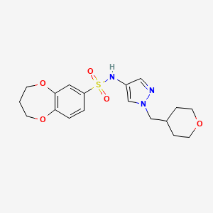 molecular formula C18H23N3O5S B2734238 N-{1-[(oxan-4-yl)methyl]-1H-pyrazol-4-yl}-3,4-dihydro-2H-1,5-benzodioxepine-7-sulfonamide CAS No. 1705098-47-0