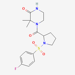molecular formula C17H22FN3O4S B2734269 4-(1-((4-Fluorophenyl)sulfonyl)pyrrolidine-2-carbonyl)-3,3-dimethylpiperazin-2-one CAS No. 1099740-49-4