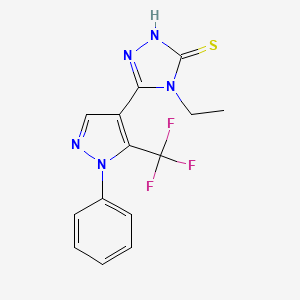 molecular formula C14H12F3N5S B2734271 4-ethyl-5-[1-phenyl-5-(trifluoromethyl)-1H-pyrazol-4-yl]-4H-1,2,4-triazole-3-thiol CAS No. 957014-53-8