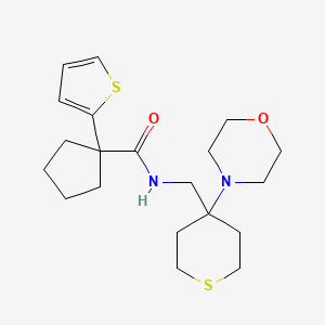 B2734273 N-[(4-Morpholin-4-ylthian-4-yl)methyl]-1-thiophen-2-ylcyclopentane-1-carboxamide CAS No. 2380184-65-4