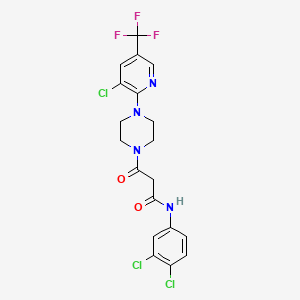 molecular formula C19H16Cl3F3N4O2 B2734283 3-{4-[3-chloro-5-(trifluoromethyl)-2-pyridinyl]piperazino}-N-(3,4-dichlorophenyl)-3-oxopropanamide CAS No. 338392-28-2