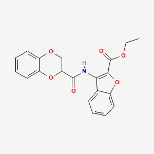 molecular formula C20H17NO6 B2734284 Ethyl 3-(2,3-dihydrobenzo[b][1,4]dioxine-2-carboxamido)benzofuran-2-carboxylate CAS No. 681174-35-6
