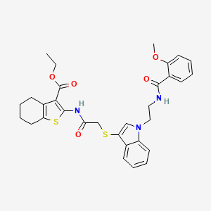 molecular formula C31H33N3O5S2 B2734285 ETHYL 2-{2-[(1-{2-[(2-METHOXYPHENYL)FORMAMIDO]ETHYL}-1H-INDOL-3-YL)SULFANYL]ACETAMIDO}-4,5,6,7-TETRAHYDRO-1-BENZOTHIOPHENE-3-CARBOXYLATE CAS No. 497072-67-0