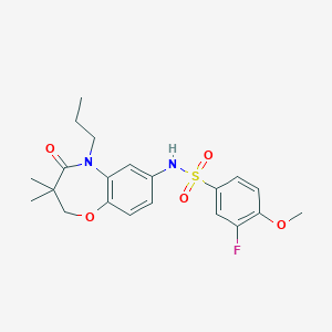 molecular formula C21H25FN2O5S B2734343 N-(3,3-dimethyl-4-oxo-5-propyl-2,3,4,5-tetrahydrobenzo[b][1,4]oxazepin-7-yl)-3-fluoro-4-methoxybenzenesulfonamide CAS No. 922105-06-4