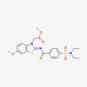 molecular formula C22H25N3O6S2 B2734411 methyl 2-[(2Z)-2-{[4-(diethylsulfamoyl)benzoyl]imino}-6-methoxy-2,3-dihydro-1,3-benzothiazol-3-yl]acetate CAS No. 865199-66-2