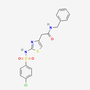 molecular formula C18H16ClN3O3S2 B2734533 N-BENZYL-2-[2-(4-CHLOROBENZENESULFONAMIDO)-1,3-THIAZOL-4-YL]ACETAMIDE CAS No. 922021-16-7