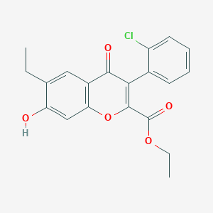 B2734541 Ethyl 3-(2-chlorophenyl)-6-ethyl-7-hydroxy-4-oxochromene-2-carboxylate CAS No. 610759-87-0