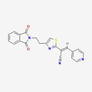 molecular formula C21H14N4O2S B2734575 (2E)-2-{4-[2-(1,3-dioxo-2,3-dihydro-1H-isoindol-2-yl)ethyl]-1,3-thiazol-2-yl}-3-(pyridin-4-yl)prop-2-enenitrile CAS No. 866019-89-8