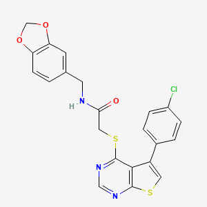molecular formula C22H16ClN3O3S2 B2734583 N-[(2H-1,3-benzodioxol-5-yl)methyl]-2-{[5-(4-chlorophenyl)thieno[2,3-d]pyrimidin-4-yl]sulfanyl}acetamide CAS No. 690960-70-4