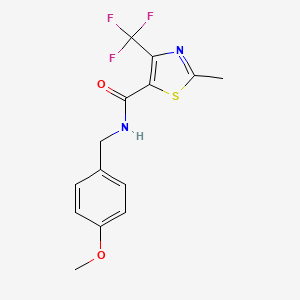 molecular formula C14H13F3N2O2S B2734612 N-[(4-methoxyphenyl)methyl]-2-methyl-4-(trifluoromethyl)-1,3-thiazole-5-carboxamide CAS No. 338793-11-6
