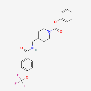 molecular formula C21H21F3N2O4 B2734692 Phenyl 4-((4-(trifluoromethoxy)benzamido)methyl)piperidine-1-carboxylate CAS No. 1421585-18-3