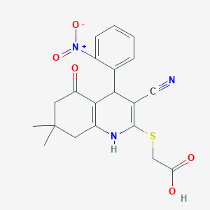 2-[[3-Cyano-7,7-dimethyl-4-(2-nitrophenyl)-5-oxo-1,4,6,8-tetrahydroquinolin-2-yl]sulfanyl]acetic acid