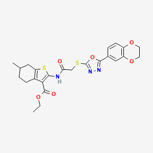 Ethyl 2-(2-((5-(2,3-dihydrobenzo[b][1,4]dioxin-6-yl)-1,3,4-oxadiazol-2-yl)thio)acetamido)-6-methyl-4,5,6,7-tetrahydrobenzo[b]thiophene-3-carboxylate