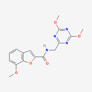 molecular formula C16H16N4O5 B2734742 N-[(4,6-dimethoxy-1,3,5-triazin-2-yl)methyl]-7-methoxy-1-benzofuran-2-carboxamide CAS No. 2034575-03-4