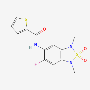 molecular formula C13H12FN3O3S2 B2734749 N-(6-fluoro-1,3-dimethyl-2,2-dioxido-1,3-dihydrobenzo[c][1,2,5]thiadiazol-5-yl)thiophene-2-carboxamide CAS No. 2034589-17-6