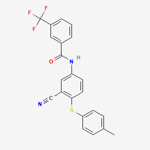 molecular formula C22H15F3N2OS B2734765 N-{3-cyano-4-[(4-methylphenyl)sulfanyl]phenyl}-3-(trifluoromethyl)benzamide CAS No. 306980-45-0