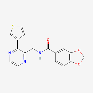 molecular formula C17H13N3O3S B2734820 N-((3-(thiophen-3-yl)pyrazin-2-yl)methyl)benzo[d][1,3]dioxole-5-carboxamide CAS No. 2034496-74-5