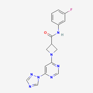 molecular formula C16H14FN7O B2734823 1-(6-(1H-1,2,4-triazol-1-yl)pyrimidin-4-yl)-N-(3-fluorophenyl)azetidine-3-carboxamide CAS No. 2034583-43-0