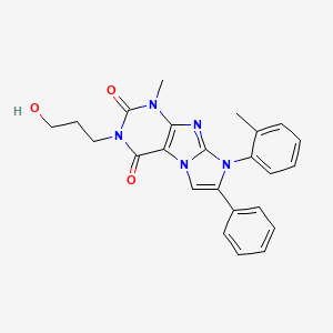 molecular formula C24H23N5O3 B2734830 3-(3-hydroxypropyl)-1-methyl-7-phenyl-8-(o-tolyl)-1H-imidazo[2,1-f]purine-2,4(3H,8H)-dione CAS No. 887881-28-9