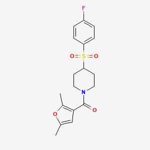 molecular formula C18H20FNO4S B2734851 (2,5-二甲基呋喃-3-基)(4-((4-氟苯基)磺酰)哌啶-1-基)甲酮 CAS No. 1448123-52-1