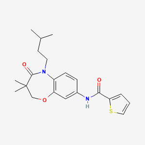 molecular formula C21H26N2O3S B2734853 N-(5-isopentyl-3,3-dimethyl-4-oxo-2,3,4,5-tetrahydrobenzo[b][1,4]oxazepin-8-yl)thiophene-2-carboxamide CAS No. 921811-48-5