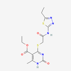 molecular formula C14H17N5O4S2 B2734860 乙酸4-((2-((5-乙基-1,3,4-噻二唑-2-基)氨基)-2-氧乙基)硫代)-6-甲基-2-氧-1,2-二氢嘧啶-5-羧酸乙酯 CAS No. 899749-50-9