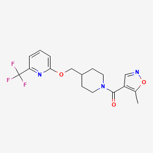 molecular formula C17H18F3N3O3 B2734867 2-{[1-(5-Methyl-1,2-oxazole-4-carbonyl)piperidin-4-yl]methoxy}-6-(trifluoromethyl)pyridine CAS No. 2198011-69-5