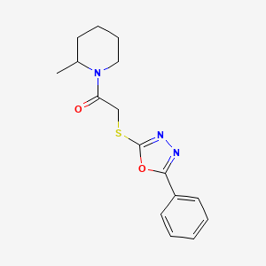 molecular formula C16H19N3O2S B2734868 2-甲基-1-{[(5-苯基-1,3,4-噁二唑-2-基)硫]乙酰}哌啶 CAS No. 484694-53-3