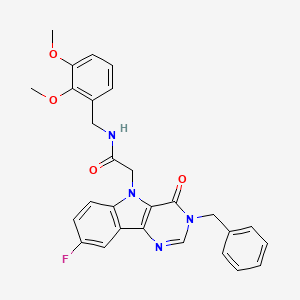 molecular formula C28H25FN4O4 B2734875 2-(3-苄基-8-氟-4-氧-3H-嘧啶并[5,4-b]吲哚-5(4H)-基)-N-(2,3-二甲氧基苄基)乙酰胺 CAS No. 1189931-49-4