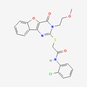 molecular formula C21H18ClN3O4S B2734877 N-(2-chlorophenyl)-2-{[5-(2-methoxyethyl)-6-oxo-8-oxa-3,5-diazatricyclo[7.4.0.0^{2,7}]trideca-1(9),2(7),3,10,12-pentaen-4-yl]sulfanyl}acetamide CAS No. 866894-72-6