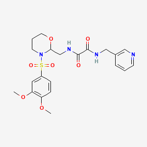 molecular formula C21H26N4O7S B2734880 N1-((3-((3,4-dimethoxyphenyl)sulfonyl)-1,3-oxazinan-2-yl)methyl)-N2-(pyridin-3-ylmethyl)oxalamide CAS No. 872976-33-5