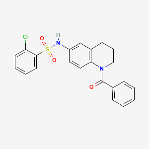 molecular formula C22H19ClN2O3S B2734897 N-(1-benzoyl-1,2,3,4-tetrahydroquinolin-6-yl)-2-chlorobenzene-1-sulfonamide CAS No. 946334-05-0