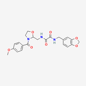 molecular formula C22H23N3O7 B2734933 N1-(benzo[d][1,3]dioxol-5-ylmethyl)-N2-((3-(4-methoxybenzoyl)oxazolidin-2-yl)methyl)oxalamide CAS No. 874805-27-3