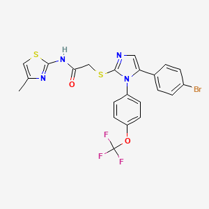 molecular formula C22H16BrF3N4O2S2 B2734940 2-((5-(4-bromophenyl)-1-(4-(trifluoromethoxy)phenyl)-1H-imidazol-2-yl)thio)-N-(4-methylthiazol-2-yl)acetamide CAS No. 1226451-53-1