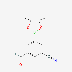 molecular formula C14H16BNO3 B2734947 3-Formyl-5-(4,4,5,5-tetramethyl-1,3,2-dioxaborolan-2-yl)benzonitrile CAS No. 1417200-10-2