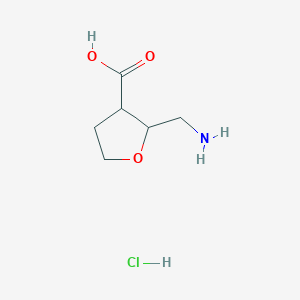 molecular formula C6H12ClNO3 B2734950 2-(Aminomethyl)oxolane-3-carboxylic acid hydrochloride CAS No. 1909319-63-6
