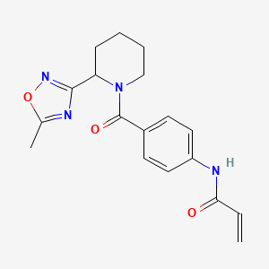 molecular formula C18H20N4O3 B2734953 N-{4-[2-(5-methyl-1,2,4-oxadiazol-3-yl)piperidine-1-carbonyl]phenyl}prop-2-enamide CAS No. 2202115-67-9