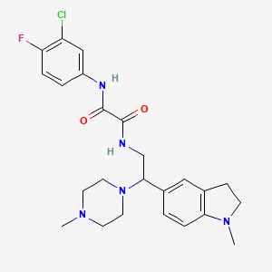 molecular formula C24H29ClFN5O2 B2735014 N'-(3-chloro-4-fluorophenyl)-N-[2-(1-methyl-2,3-dihydro-1H-indol-5-yl)-2-(4-methylpiperazin-1-yl)ethyl]ethanediamide CAS No. 922557-71-9