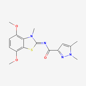 molecular formula C16H18N4O3S B2735067 N-(4,7-dimethoxy-3-methylbenzo[d]thiazol-2(3H)-ylidene)-1,5-dimethyl-1H-pyrazole-3-carboxamide CAS No. 1020053-21-7