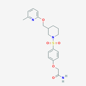 molecular formula C20H25N3O5S B2735090 2-[4-[3-[(6-Methylpyridin-2-yl)oxymethyl]piperidin-1-yl]sulfonylphenoxy]acetamide CAS No. 2379977-85-0
