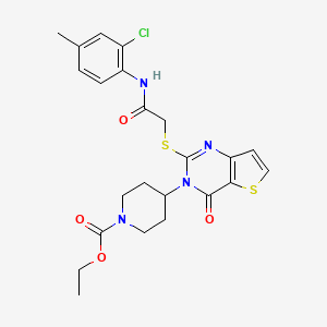 molecular formula C23H25ClN4O4S2 B2735104 ethyl 4-[2-({[(2-chloro-4-methylphenyl)carbamoyl]methyl}sulfanyl)-4-oxo-3H,4H-thieno[3,2-d]pyrimidin-3-yl]piperidine-1-carboxylate CAS No. 2097937-79-4