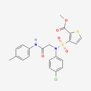molecular formula C21H19ClN2O5S2 B2735159 methyl 3-[(4-chlorophenyl)({[(4-methylphenyl)carbamoyl]methyl})sulfamoyl]thiophene-2-carboxylate CAS No. 941889-21-0