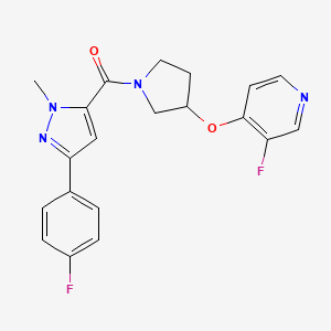 molecular formula C20H18F2N4O2 B2735160 [5-(4-Fluorophenyl)-2-methylpyrazol-3-yl]-[3-(3-fluoropyridin-4-yl)oxypyrrolidin-1-yl]methanone CAS No. 2380084-35-3